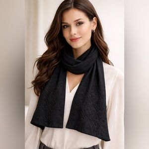 Fleurs Womens Scarf Black Sheer Beaded Evening Dress Rectangular